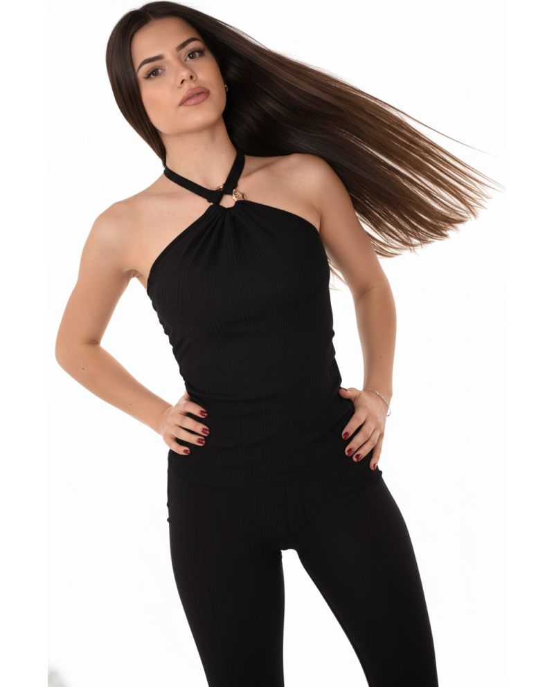 TOP ARO CUELLO LICRA RAYADA NEGRO