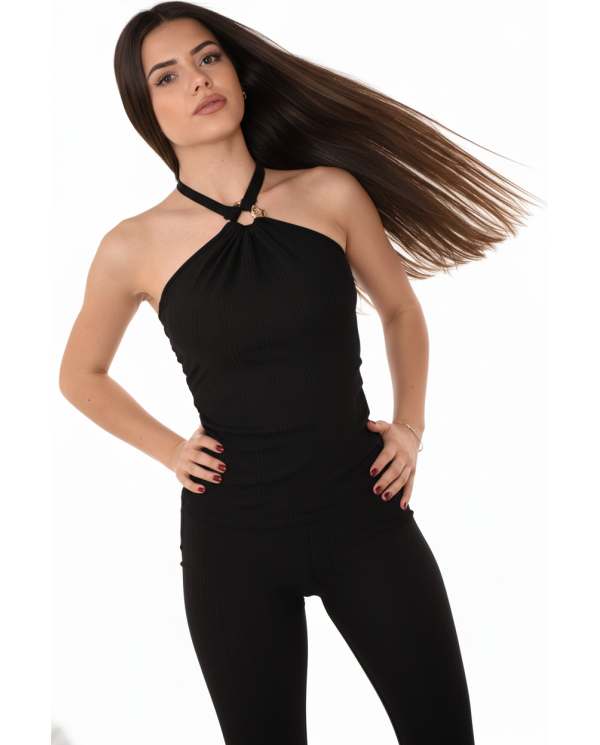 TOP ARO CUELLO LICRA RAYADA NEGRO