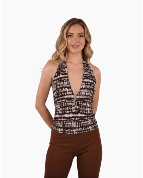 TOP HALTER TIE DYE MARRON