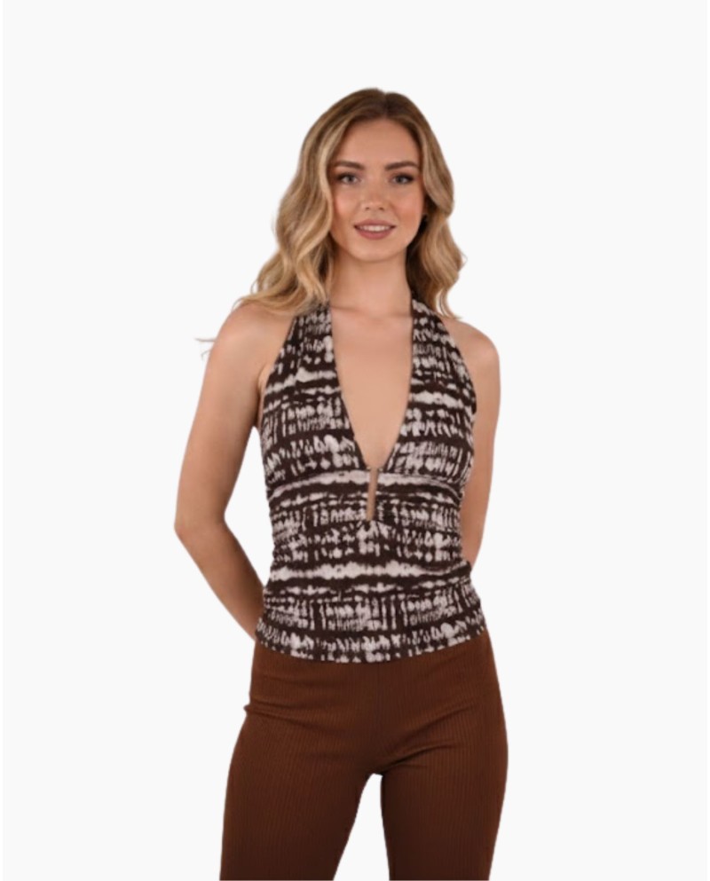 TOP HALTER TIE DYE MARRON