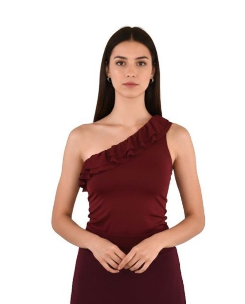 TOP VOLANTES LICRA BURDEOS