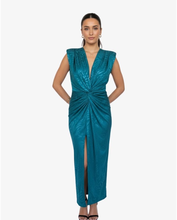 VESTIDO RASO AZUL ESCOTE NUDO