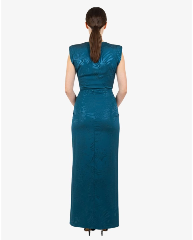 VESTIDO RASO AZUL ESCOTE NUDO