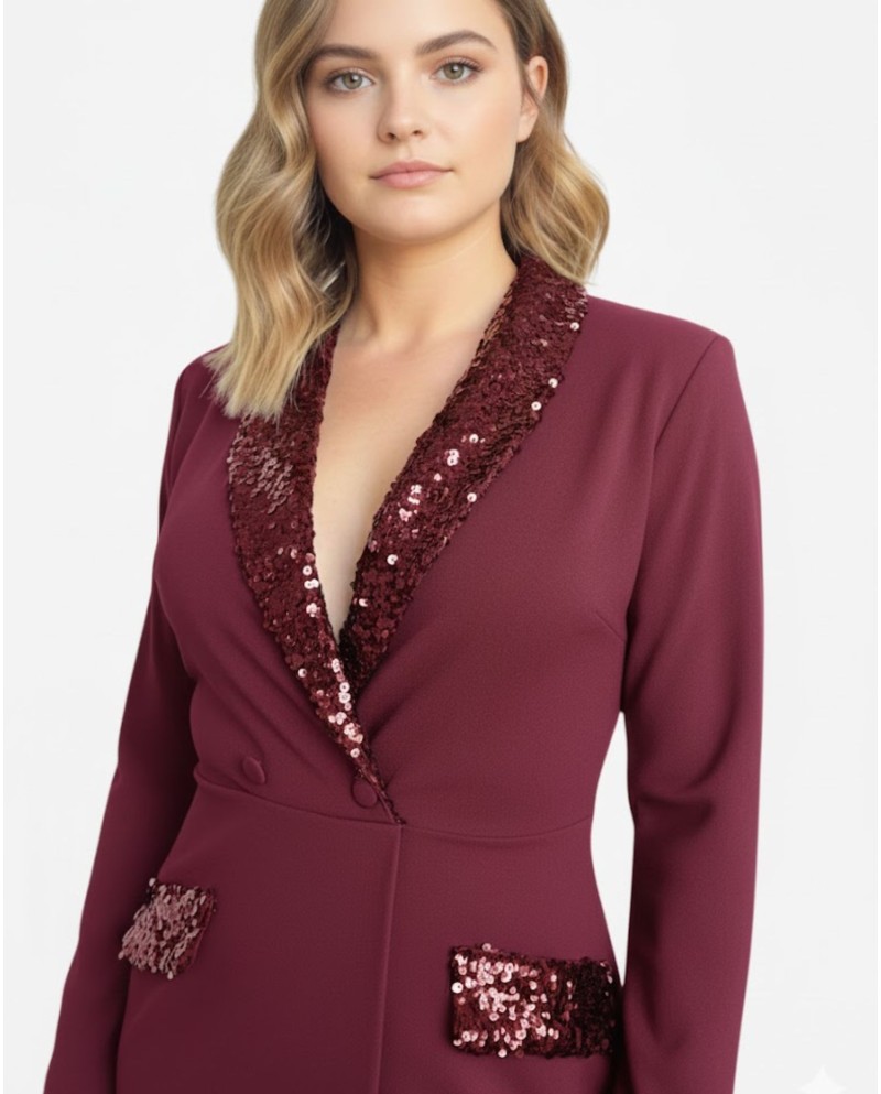 MONO SMOKING LENTEJUELAS BURDEOS