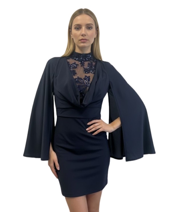 VESTIDO CORTO MARINO ESCOTE LENTEJUELA