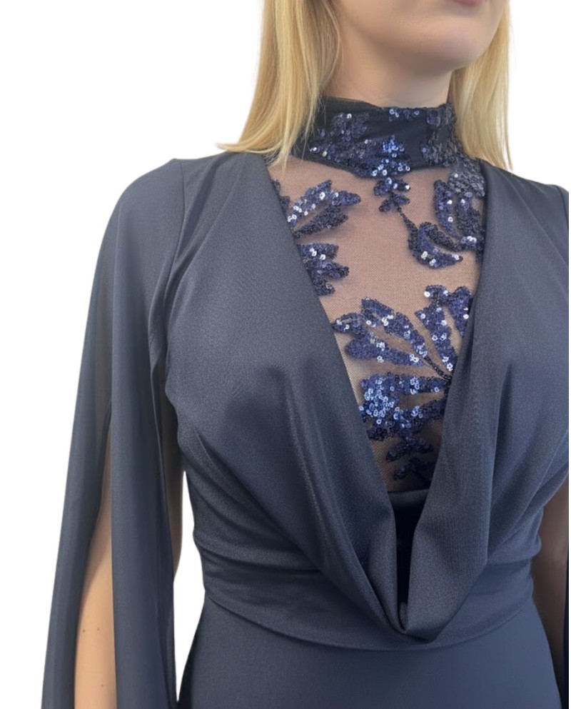 VESTIDO CORTO MARINO ESCOTE LENTEJUELA