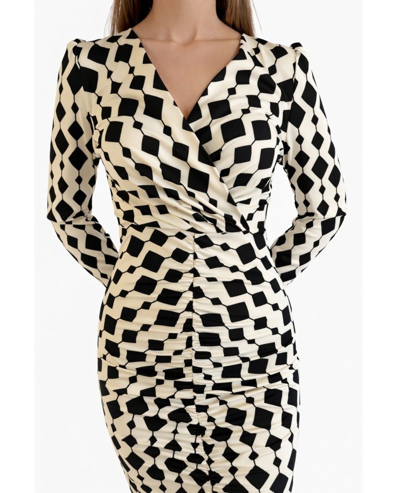 VESTIDO CREP ROMBOS BLANCO NEGRO