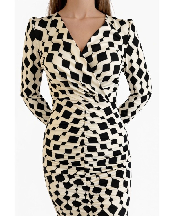 VESTIDO CREP ROMBOS BLANCO NEGRO