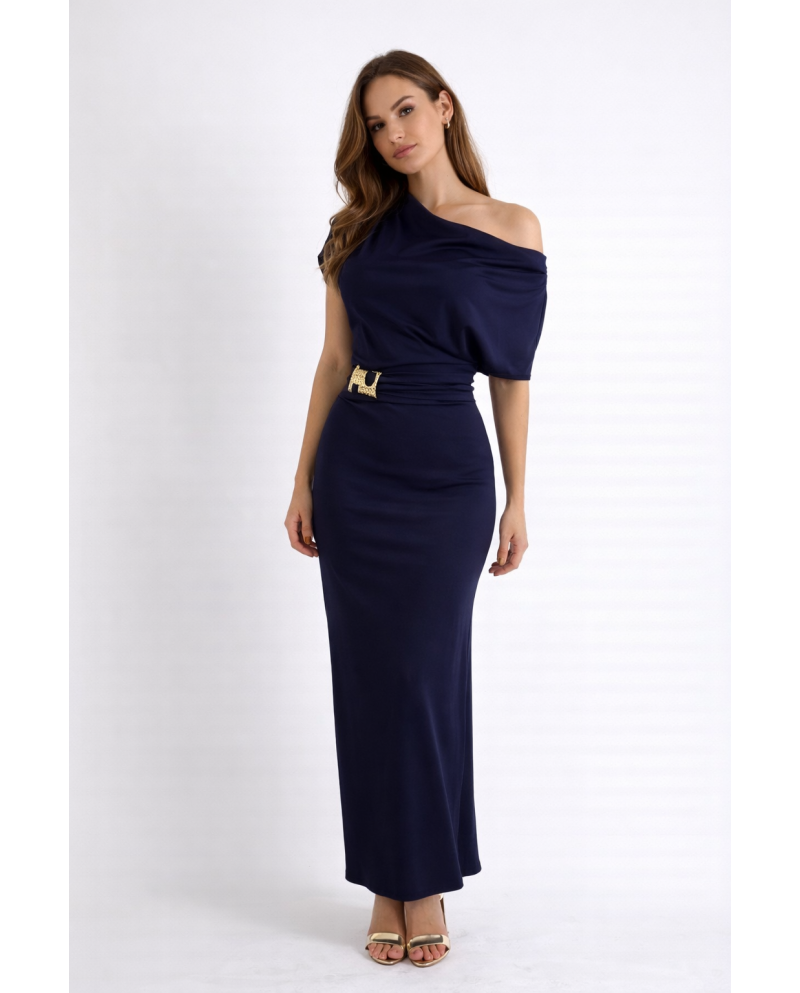 VESTIDO CREP MARINO ADORNO LATERAL