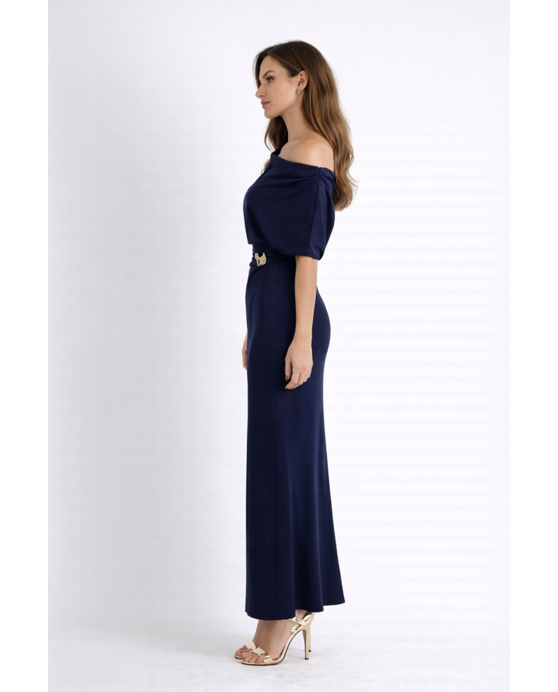 VESTIDO CREP MARINO ADORNO LATERAL