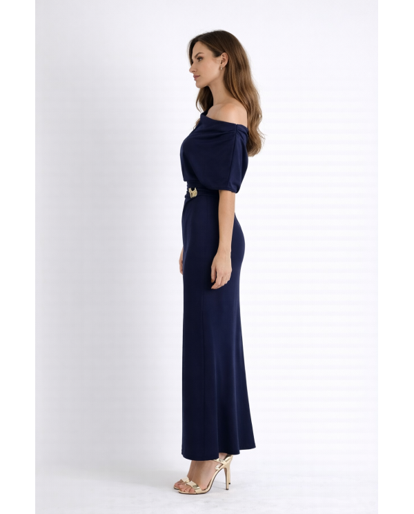 VESTIDO CREP MARINO ADORNO LATERAL