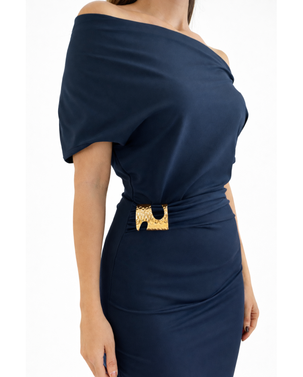 VESTIDO CREP MARINO ADORNO LATERAL