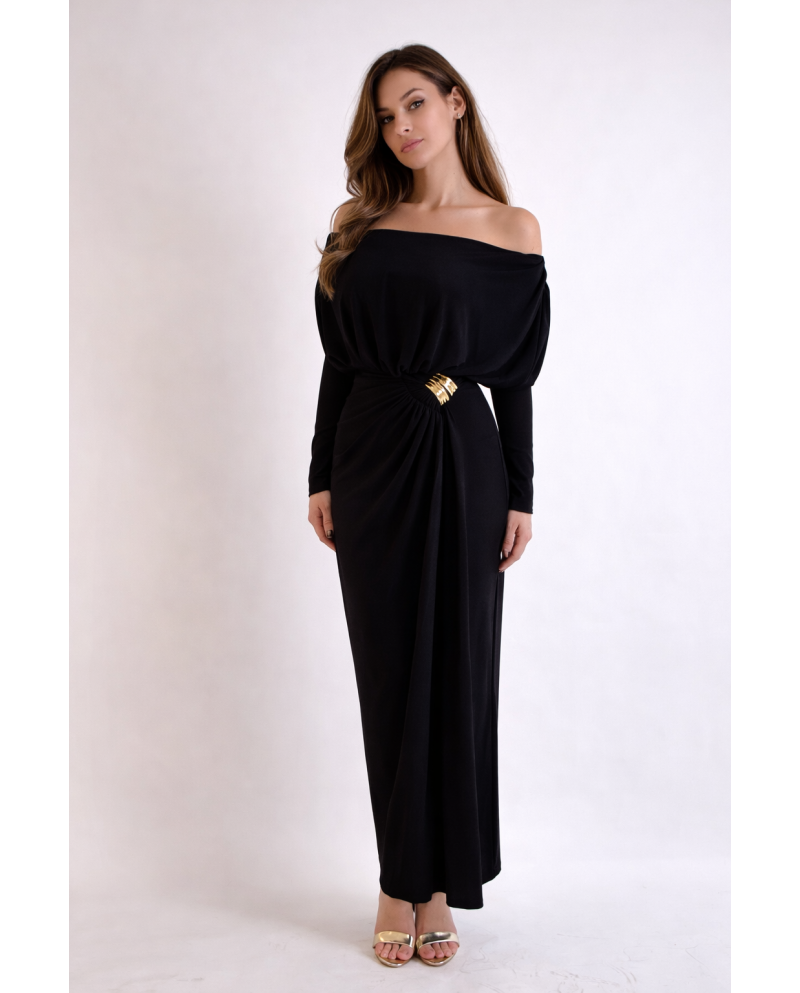 VESTIDO M/L CREP NEGRO ADORNO LATERAL