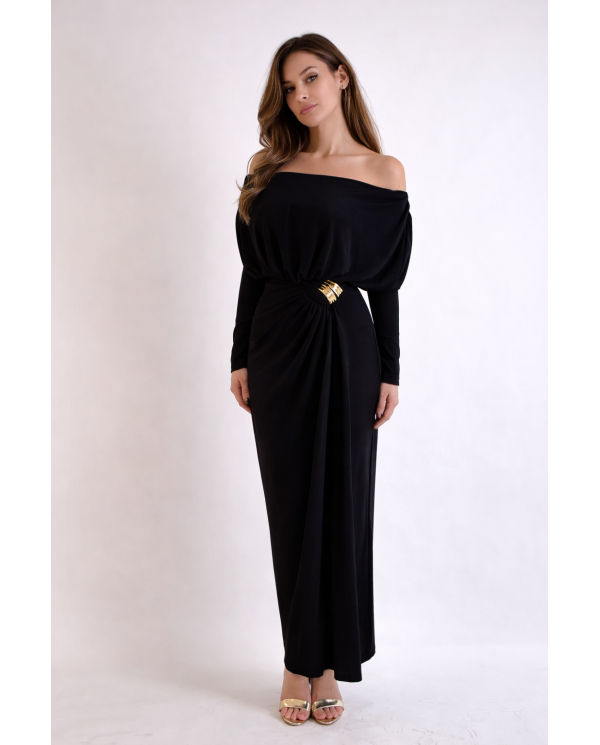 VESTIDO M/L CREP NEGRO ADORNO LATERAL