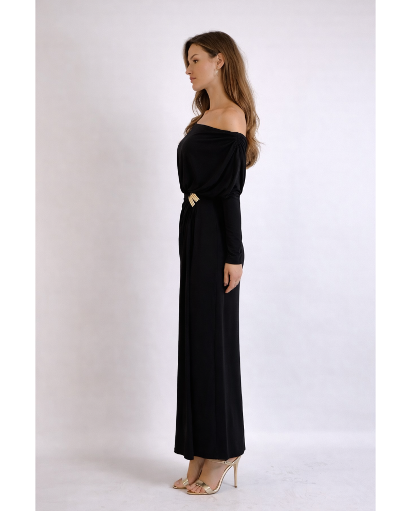 VESTIDO M/L CREP NEGRO ADORNO LATERAL