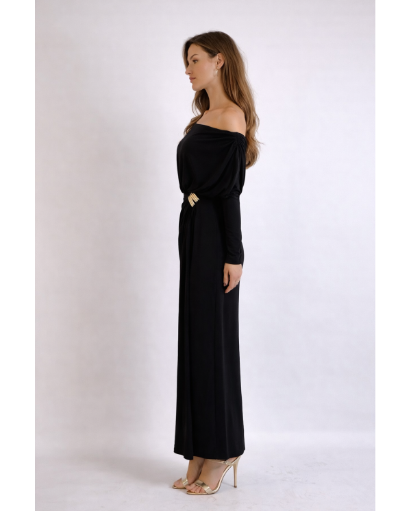 VESTIDO M/L CREP NEGRO ADORNO LATERAL