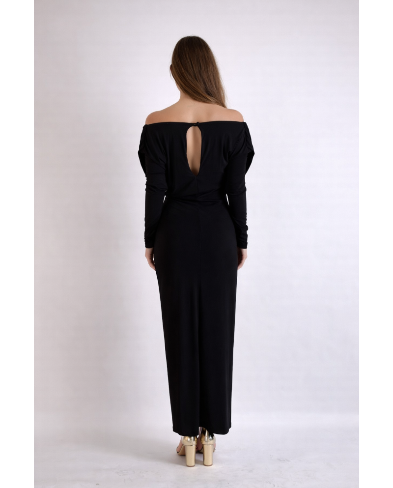 VESTIDO M/L CREP NEGRO ADORNO LATERAL