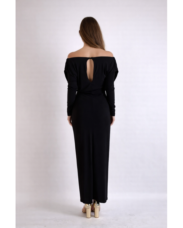 VESTIDO M/L CREP NEGRO ADORNO LATERAL
