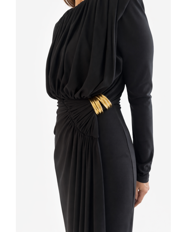 VESTIDO M/L CREP NEGRO ADORNO LATERAL